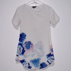 White dress with floral pattern